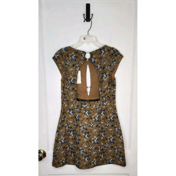 NWT FREE PEOPLE Say Yes Mini Jacquard Dress Sz 8 Green Blue Floral O Rings - Picture 2 of 6